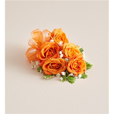 Orange Spray Rose Corsage-Orange Bow